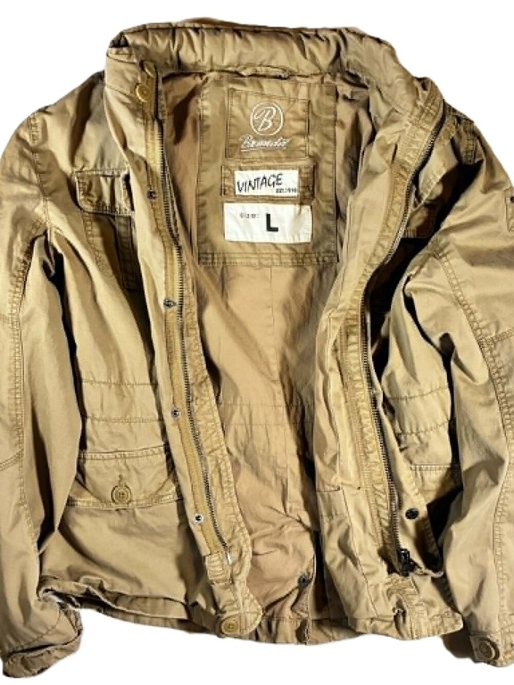 BRANDIT Vintage M65 Military Field Jacket Tan Khaki Cotton Coat Men's Size L